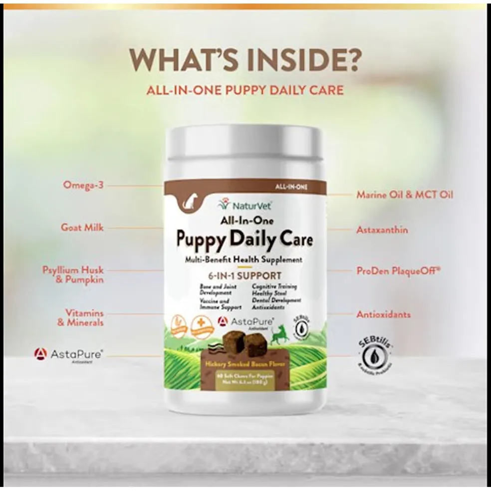 NaturVet Puppy Daily Care Multi-Benefit 6-in-1 Support For Puppies (60 Soft Chews)