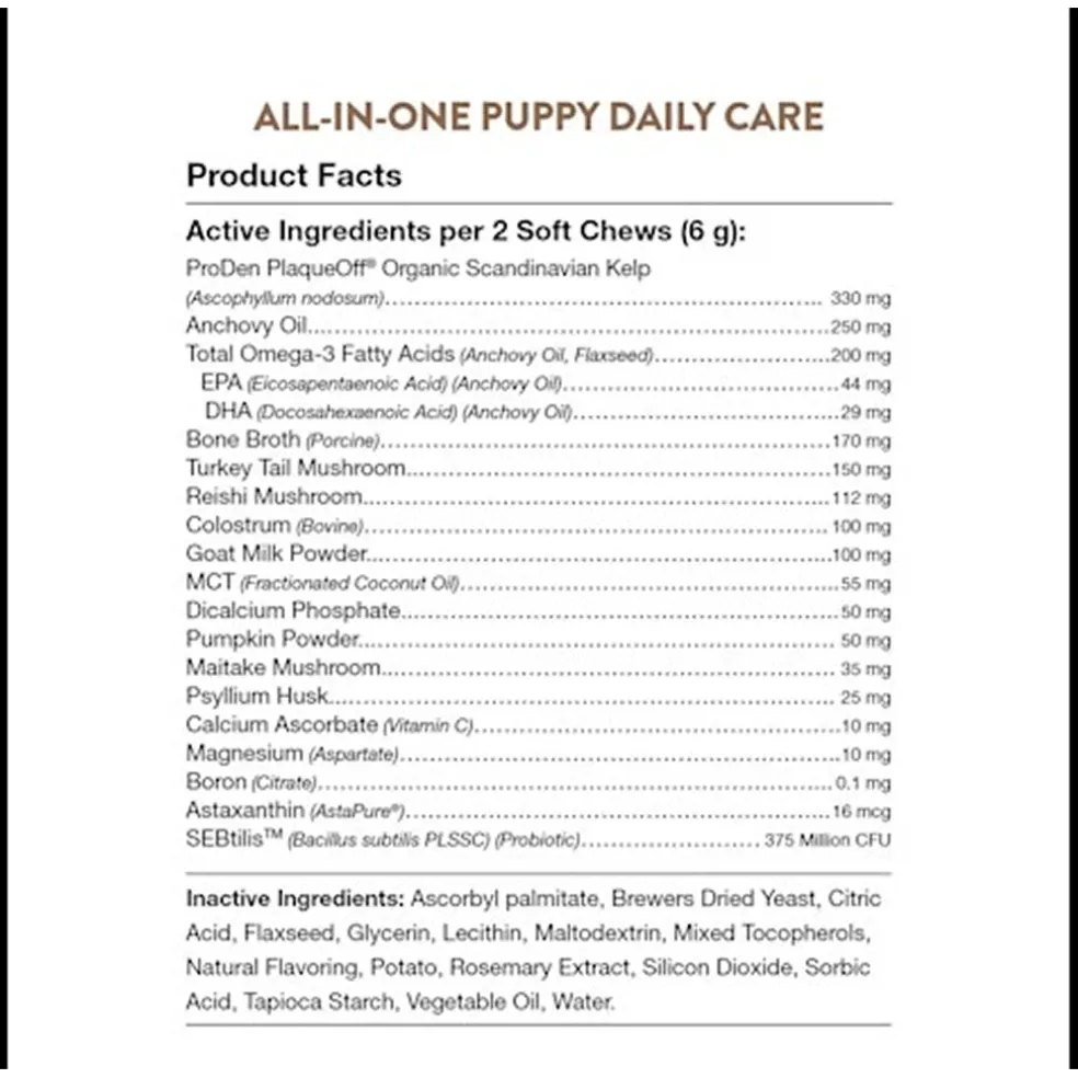 NaturVet Puppy Daily Care Multi-Benefit 6-in-1 Support For Puppies (60 Soft Chews)