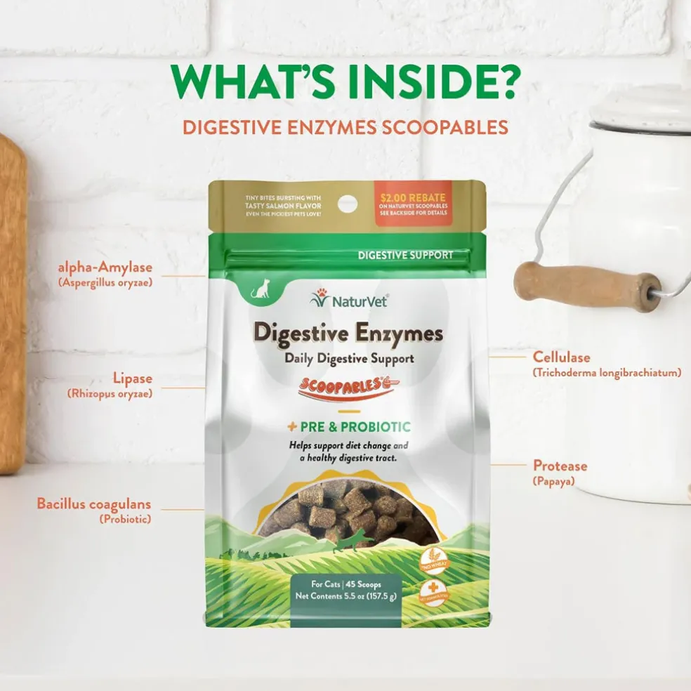 NaturVet Scoopables Digestive Enzymes Daily Digestive Support Plus PRE & Probiotic for Cats, 5.5-oz