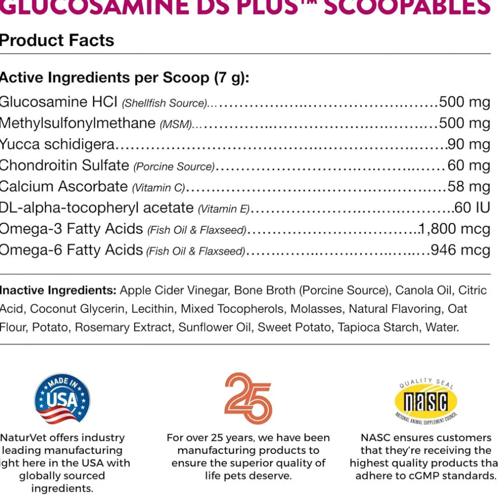 NaturVet Scoopables Glucosamine DS Plus Level 2 Plus Omega-3 & 6 Fatty Acids for Dogs, 11-oz