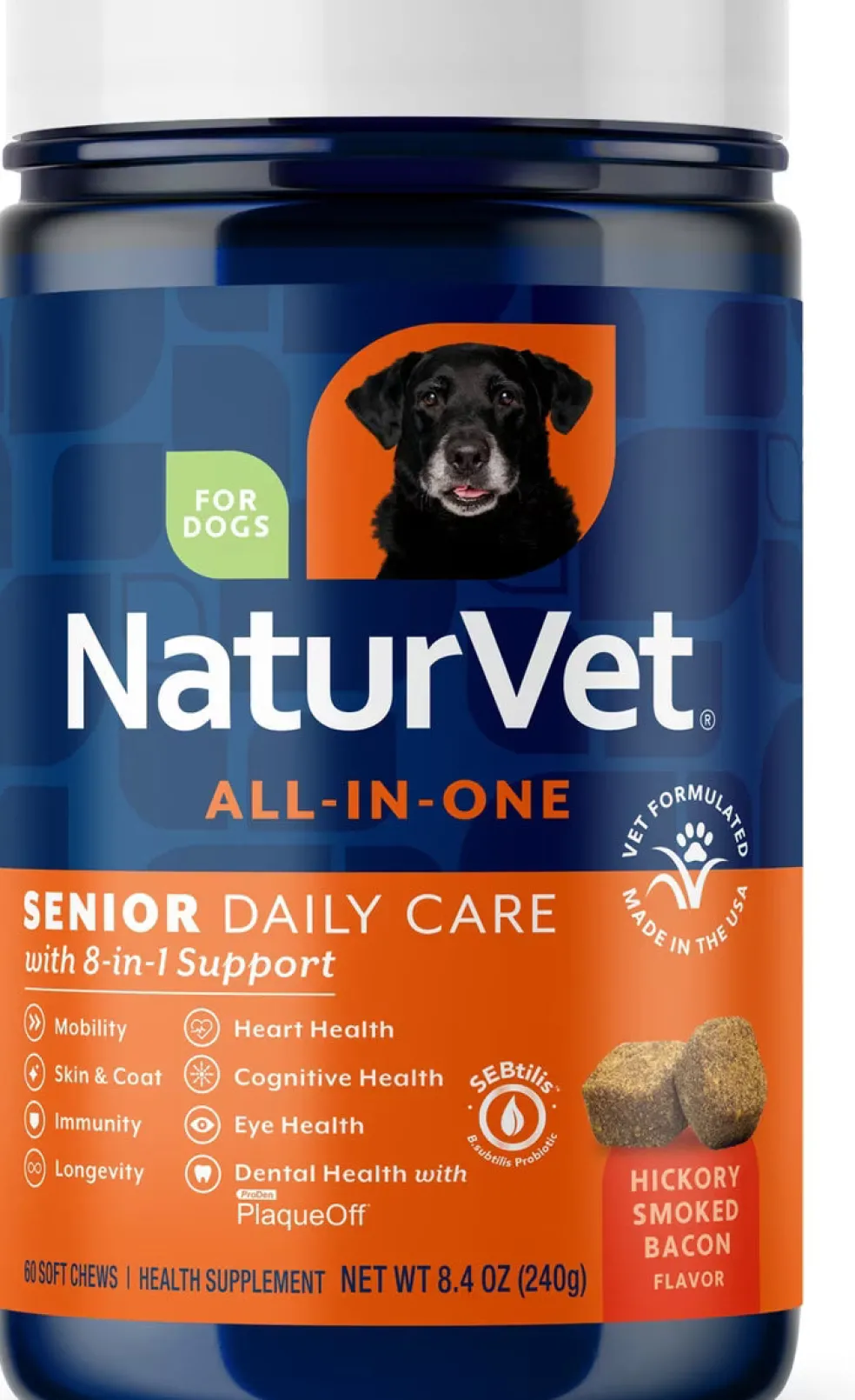 NaturVet Senior Daily Care Multi-Benefit 8-in-1 Support For Dogs (60 Soft Chews)