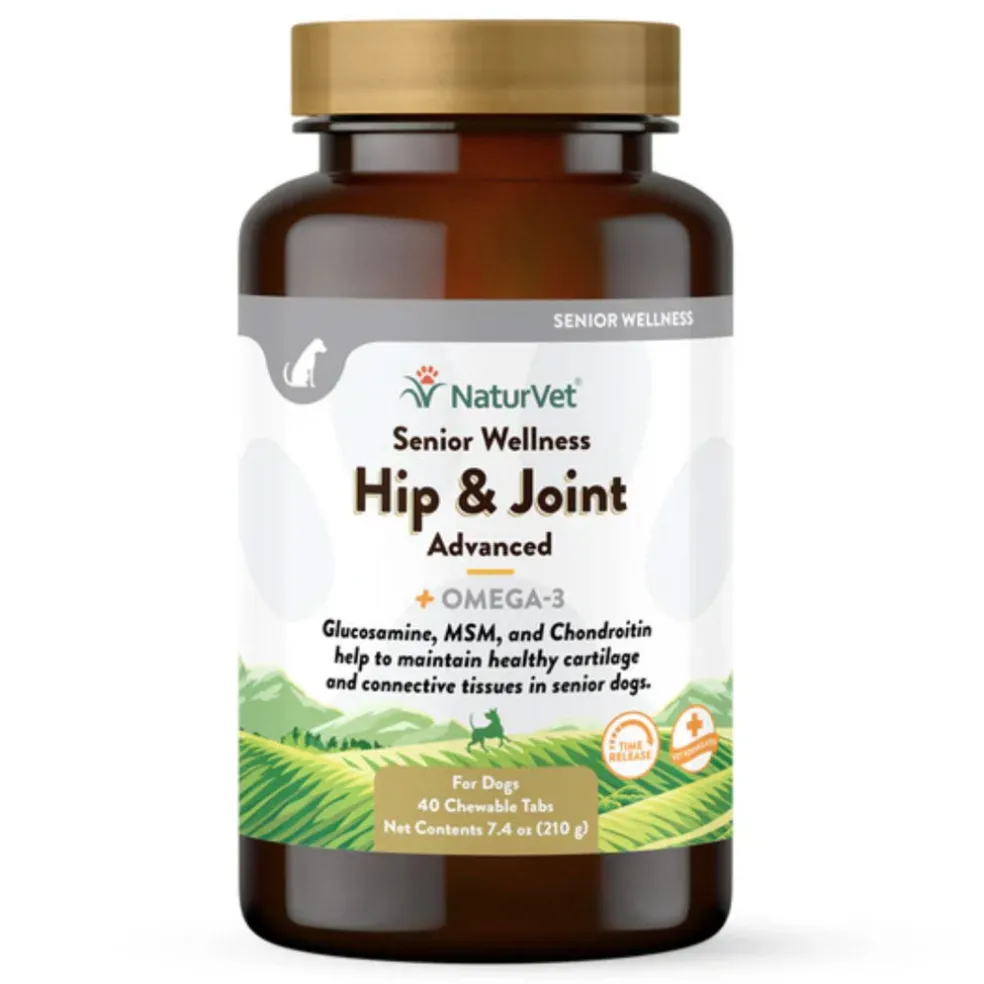NaturVet Senior Wellness Hip & Joint Chewable Tablets Advanced Plus Omega-3 for Dogs, 40 count