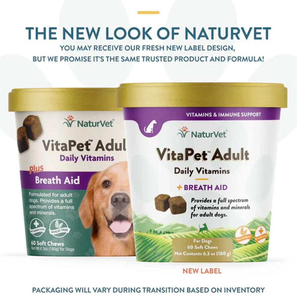 NaturVet VitaPet Adult Daily Vitamins Plus Breath Aid Soft Chews for Dogs, 60 count