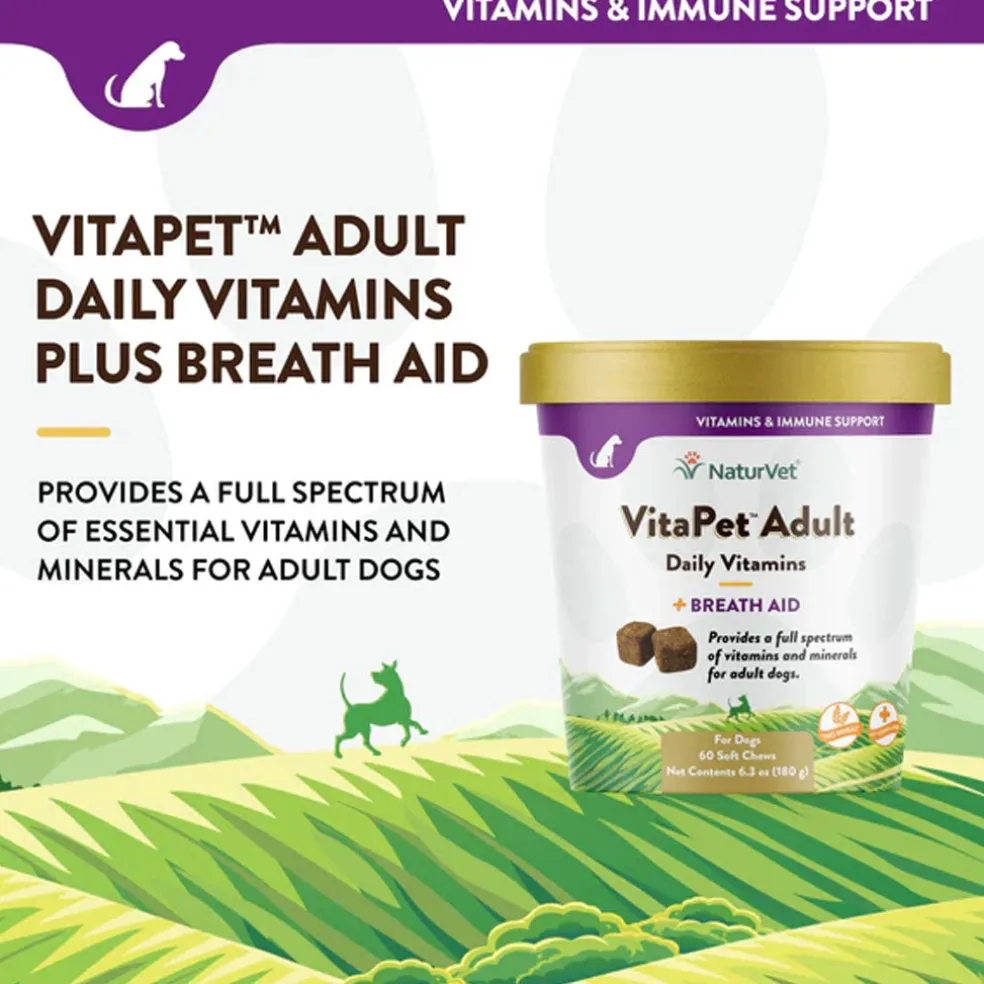 NaturVet VitaPet Adult Daily Vitamins Plus Breath Aid Soft Chews for Dogs, 60 count