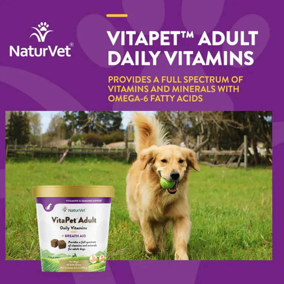 NaturVet VitaPet Adult Daily Vitamins Plus Breath Aid Soft Chews for Dogs, 60 count