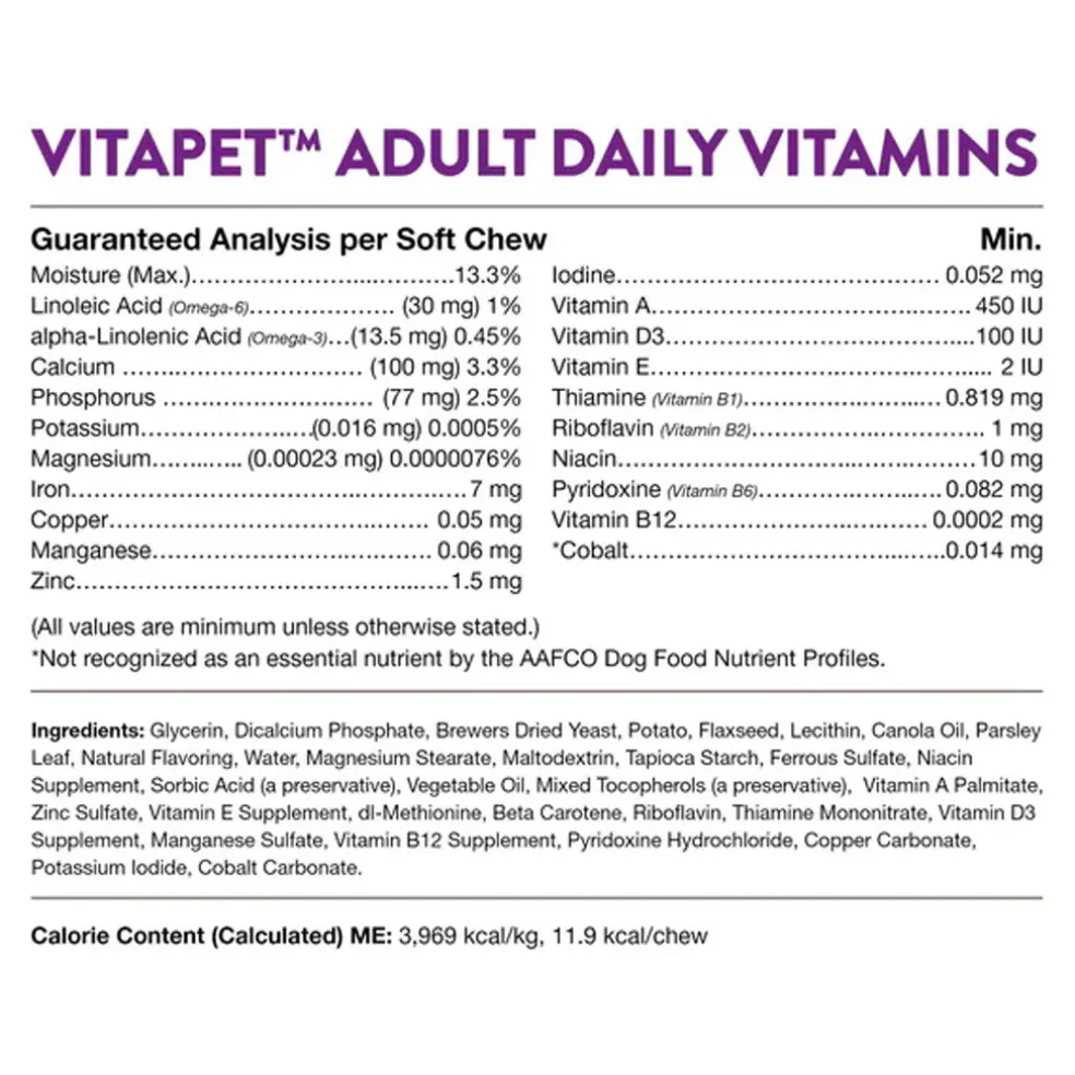 NaturVet VitaPet Adult Daily Vitamins Plus Breath Aid Soft Chews for Dogs, 60 count