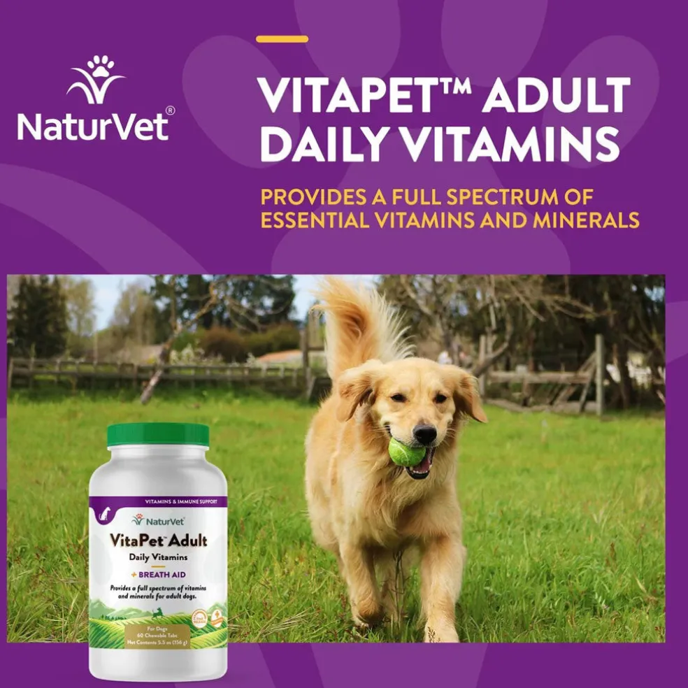 NaturVet VitaPet Adult Plus Breath Aid Chewable Tablets Multivitamin for Dogs