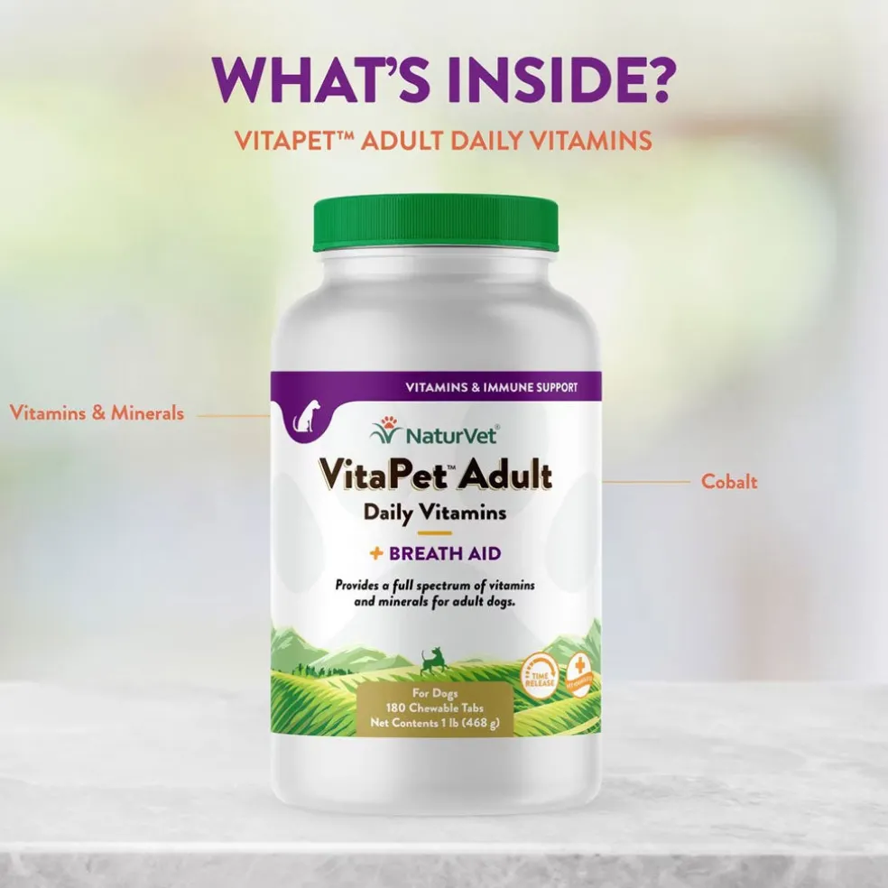 NaturVet VitaPet Adult Plus Breath Aid Chewable Tablets Multivitamin for Dogs