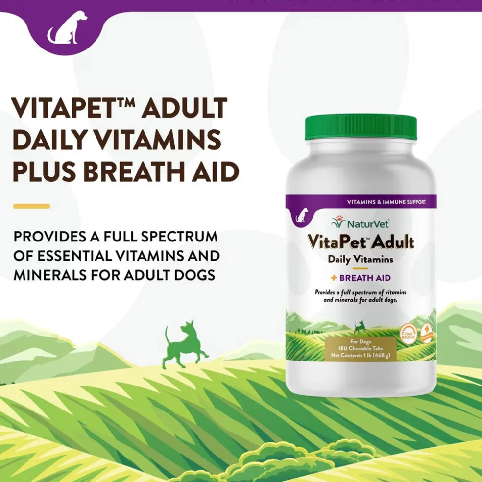 NaturVet VitaPet Adult Plus Breath Aid Chewable Tablets Multivitamin for Dogs