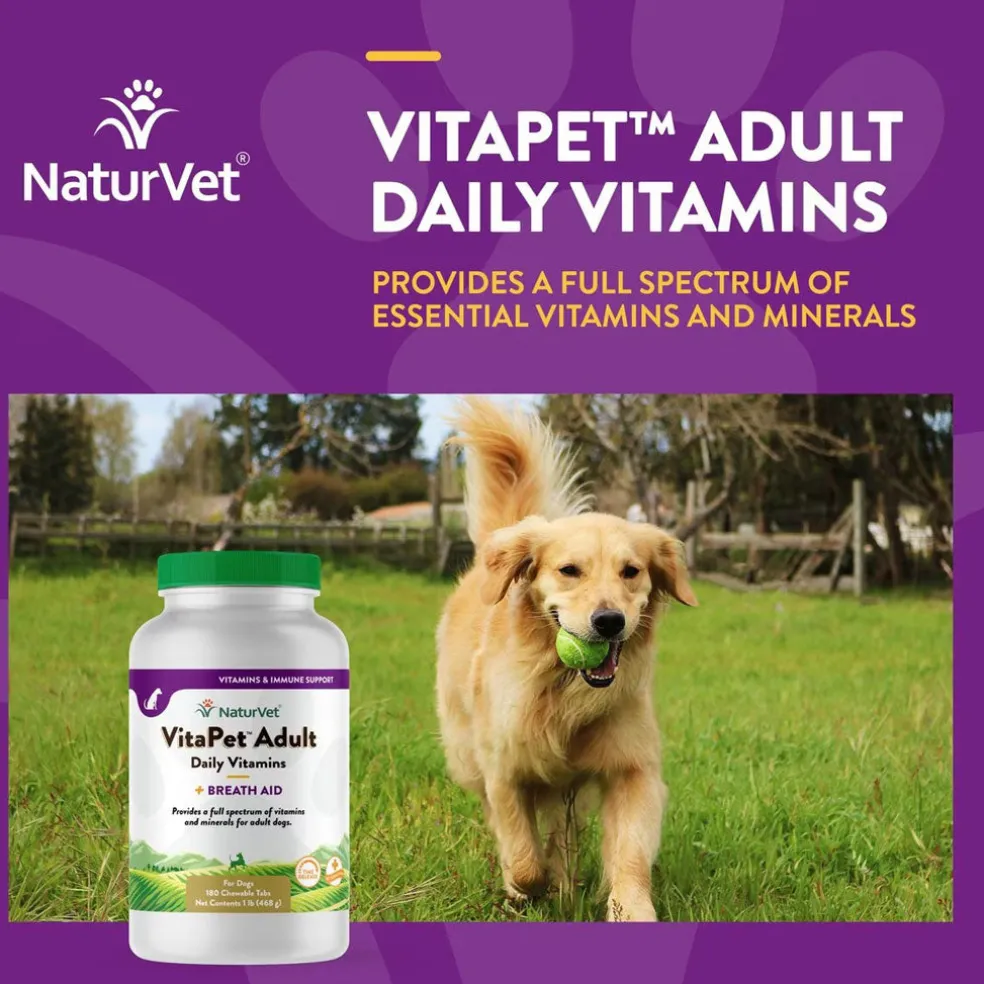 NaturVet VitaPet Adult Plus Breath Aid Chewable Tablets Multivitamin for Dogs