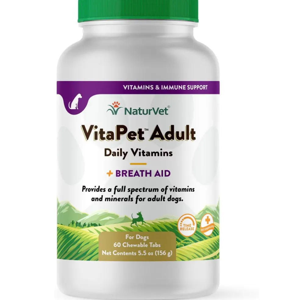 NaturVet VitaPet Adult Plus Breath Aid Chewable Tablets Multivitamin for Dogs