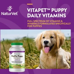 NaturVet VitaPet Puppy Plus Breath Aid Chewable Tablets Multivitamin for Dogs, 60 count