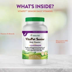 NaturVet VitaPet Senior Daily Vitamins Plus Glucosamine Dog Supplement, 60 count