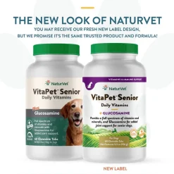 NaturVet VitaPet Senior Daily Vitamins Plus Glucosamine Dog Supplement, 60 count