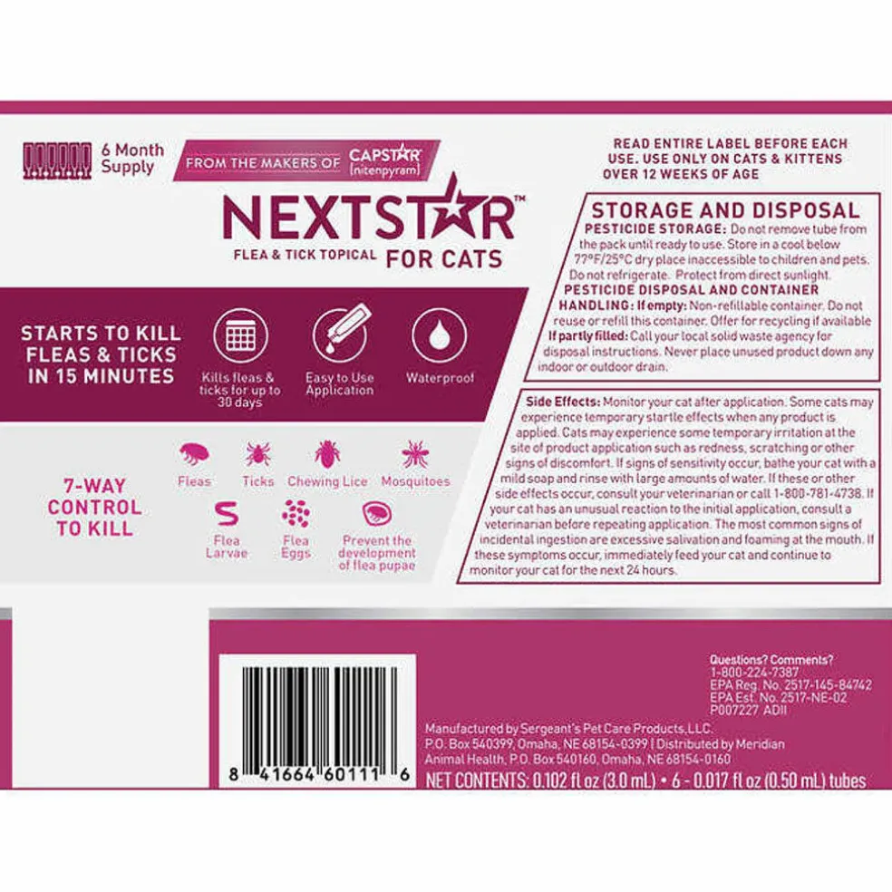 Nextstar Flea & Tick Topical for Cats & Kittens Over 3.5 lbs & 12 weeks age or older