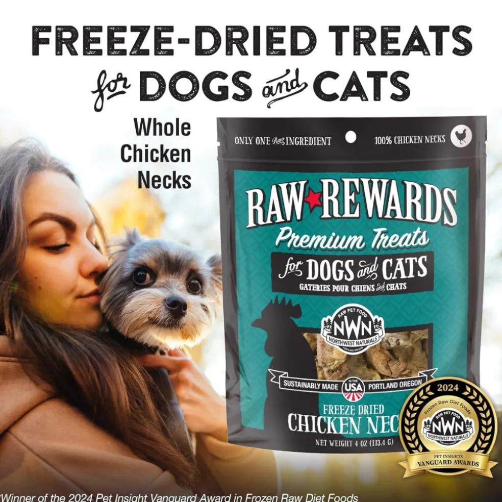 Northwest Naturals Freeze-Dried Chicken Necks Treats for Dogs & Cats (4 oz)