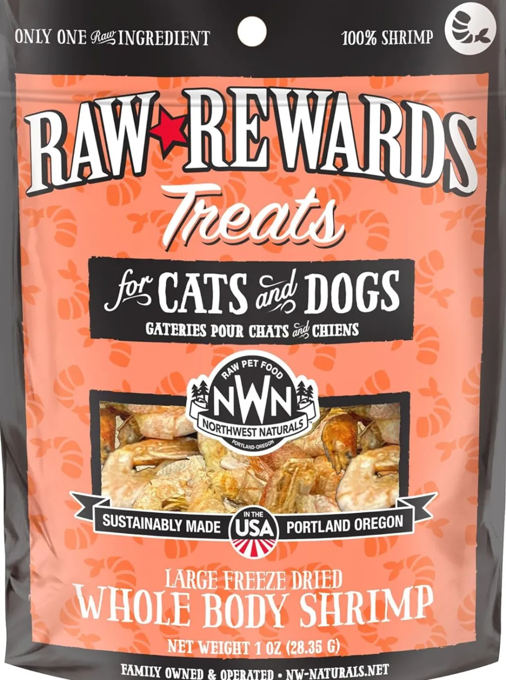 Northwest Naturals Freeze-Dried Shrimp Treats for Dogs & Cats (1 oz)