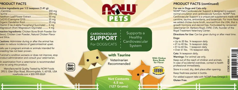 NOW Pets Cardiovascular Support Dog & Cat Supplement, 4.5-oz