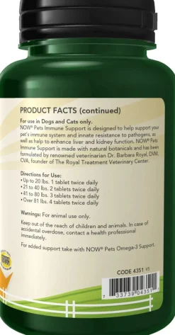 NOW Pets Immune Support Dog & Cat Supplement, 90 ct