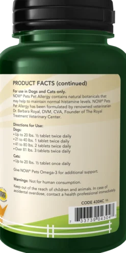 NOW Pets Pet Allergy 75 Chewable Tablets