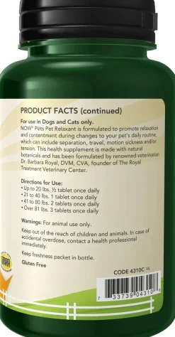NOW Pets Relaxant for Dog & Cat, 90 ct