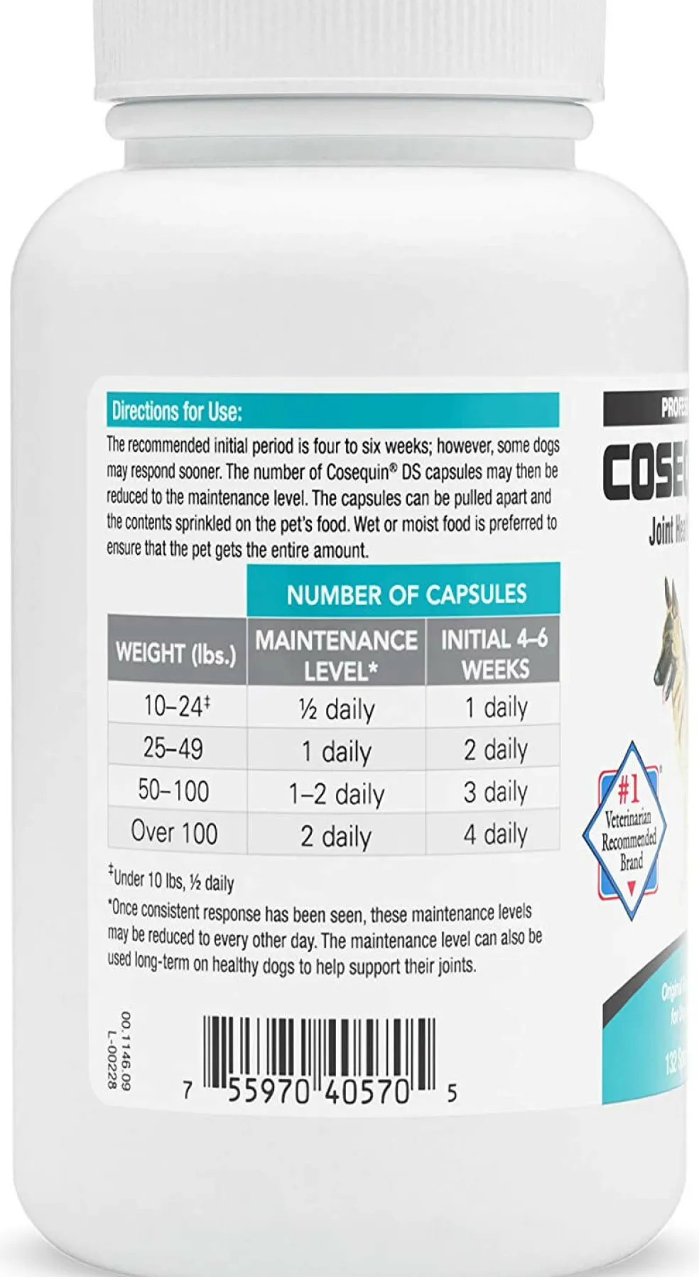 Nutramax Cosequin DS Joint Health Supplement for Dogs - With Glucosamine and Chondroitin, 132 Capsules