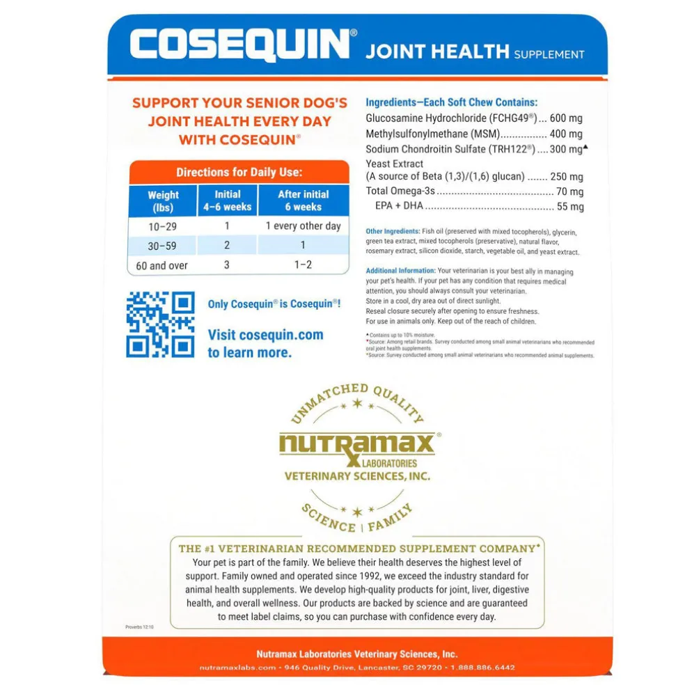 Nutramax Cosequin Senior Joint Health Supplement for Senior Dogs - With Glucosamine, Chondroitin, Omega-3 for Skin and Coat Health and Beta Glucans for Immune Support