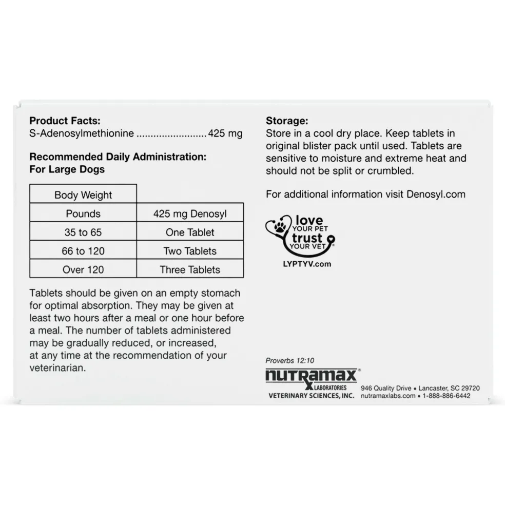 Nutramax Denosyl Liver and Brain Health Supplement for Large Dogs, With S-Adenosylmethionine (SAMe)