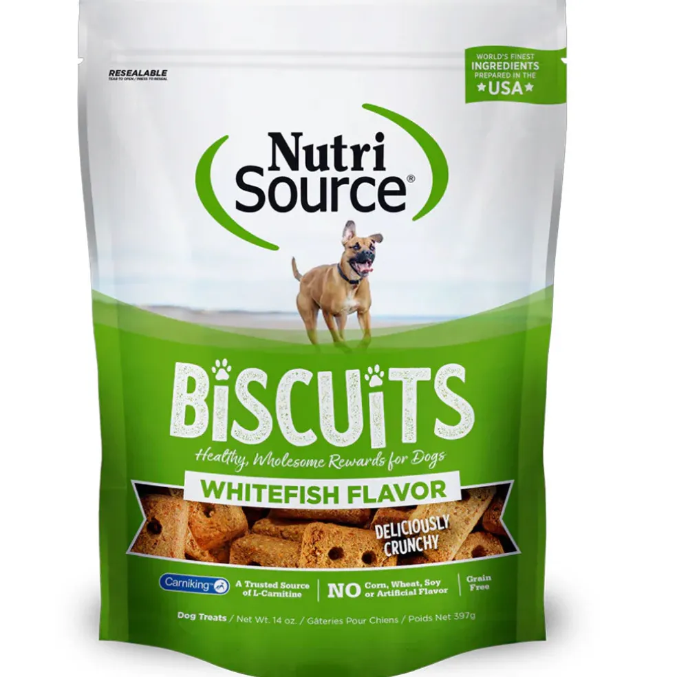 NutriSource Grain-Free Biscuits Whitefish Flavor Dog Treats, 14-oz