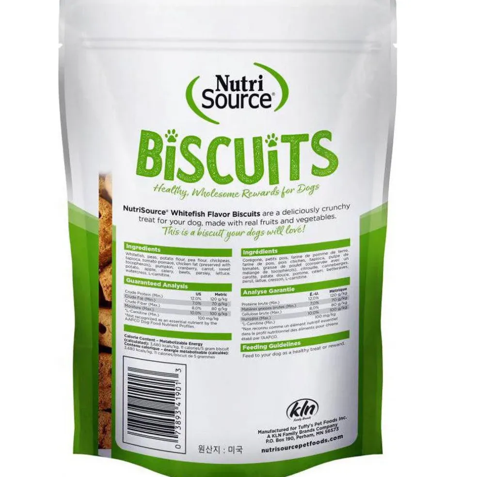 NutriSource Grain-Free Biscuits Whitefish Flavor Dog Treats, 14-oz