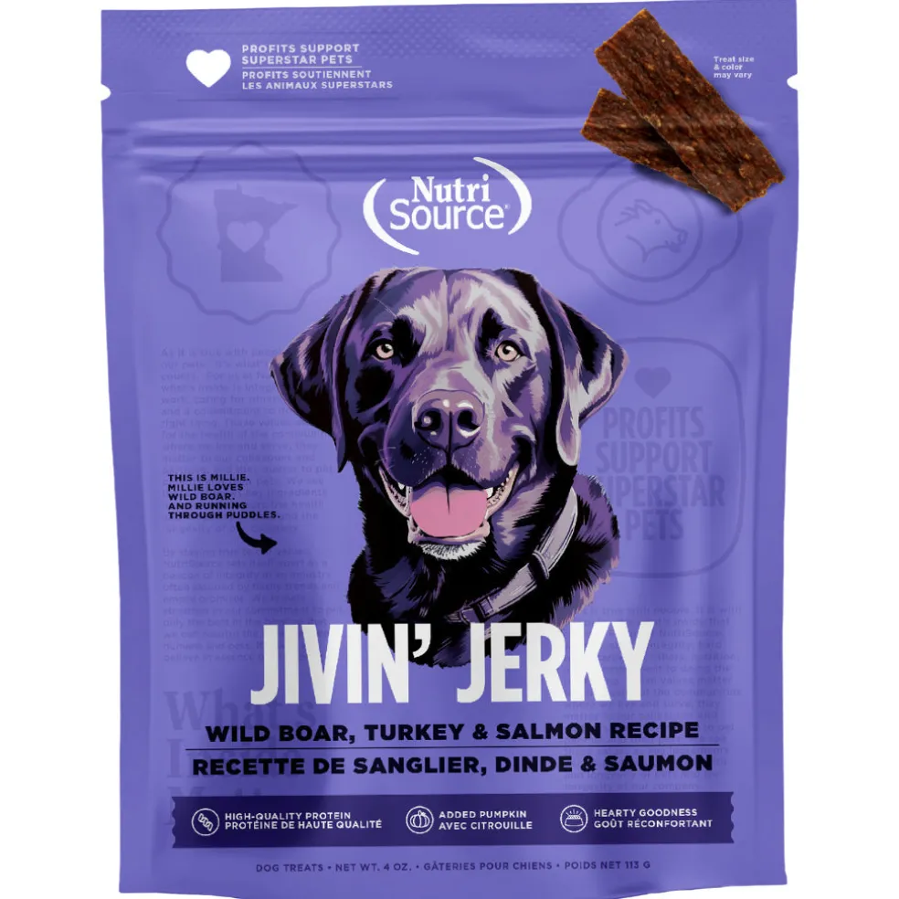 NutriSource Jivin' Jerky Boar Turkey & Salmon Jerky Dog Treats (4 oz)