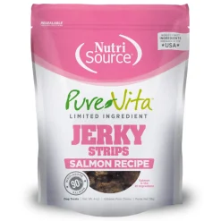 NutriSource PureVita LID Jerky Strips Salmon Recipe Dog Treats, 4-oz