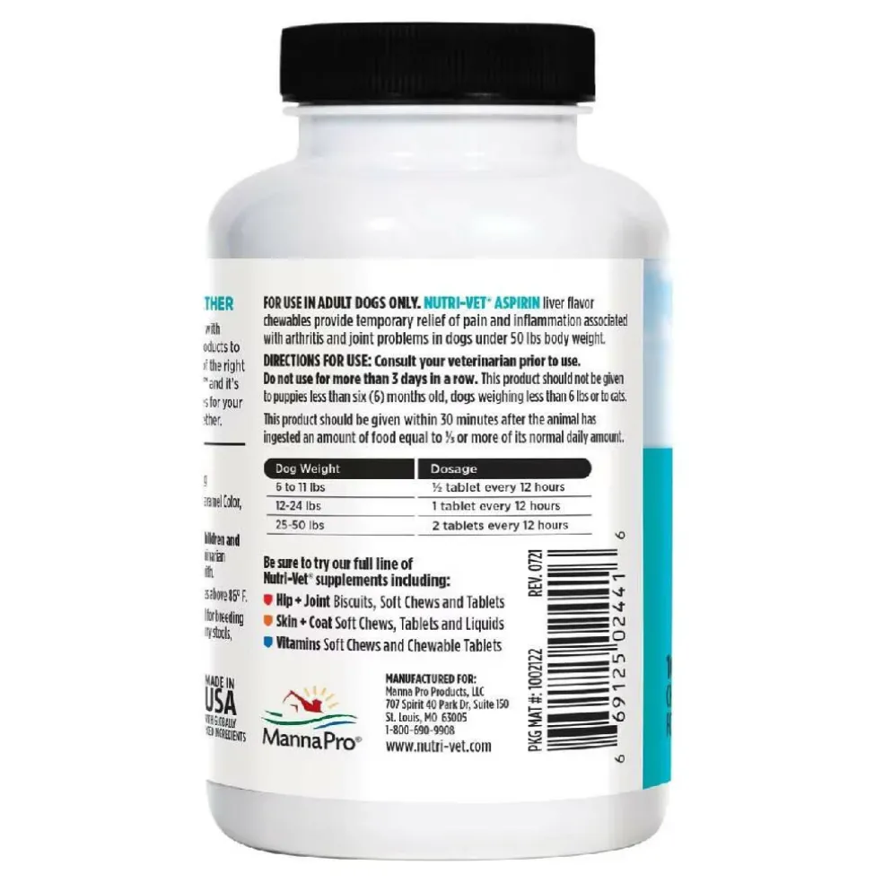 Nutri-Vet Buffered Aspirin for Dogs - Arthritis & Pain Relief (100 ct)