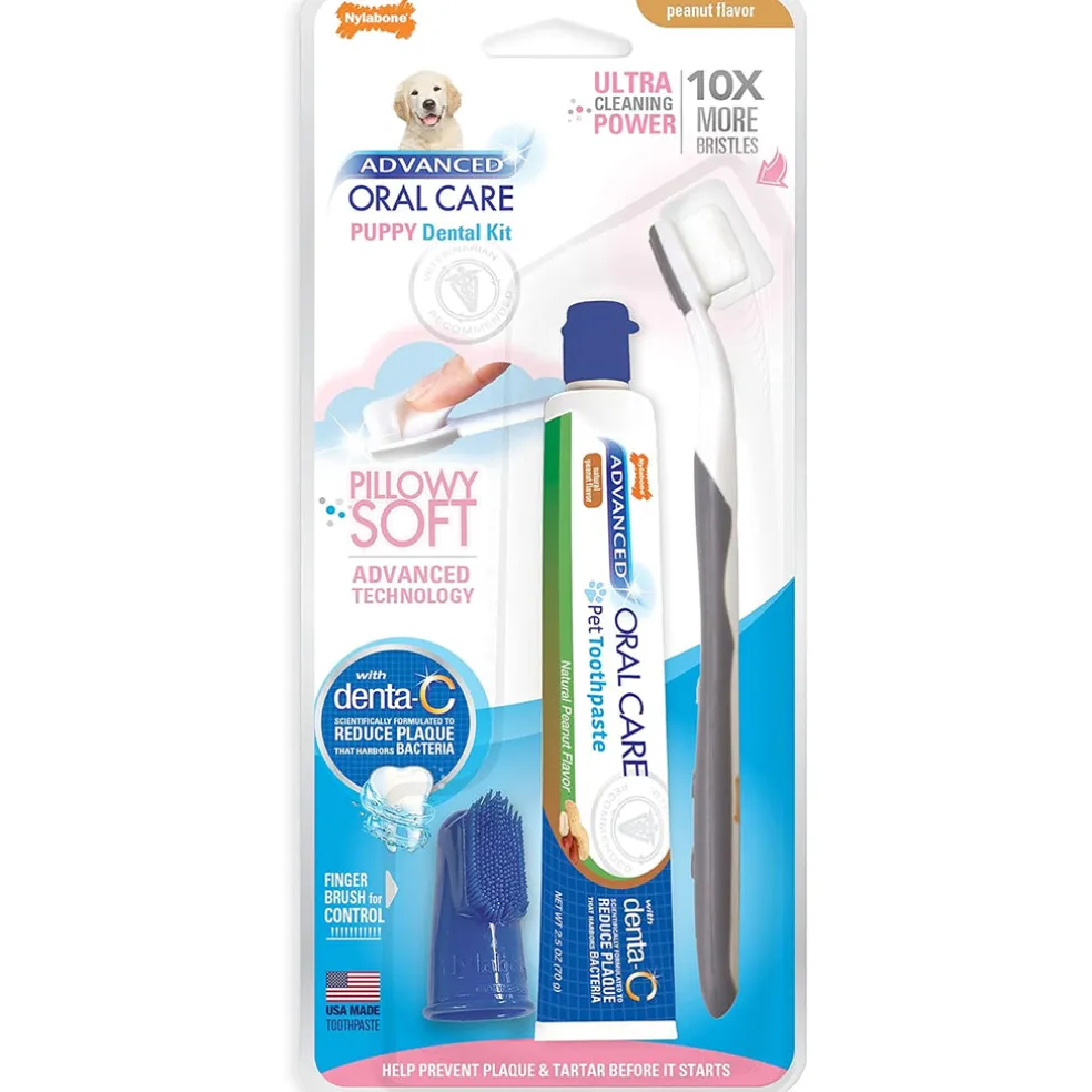Nylabone Advanced Oral Care Puppy Dental Kit with Pillowy Soft-Bristle Toothbrush & Peanut Butter Toothpaste