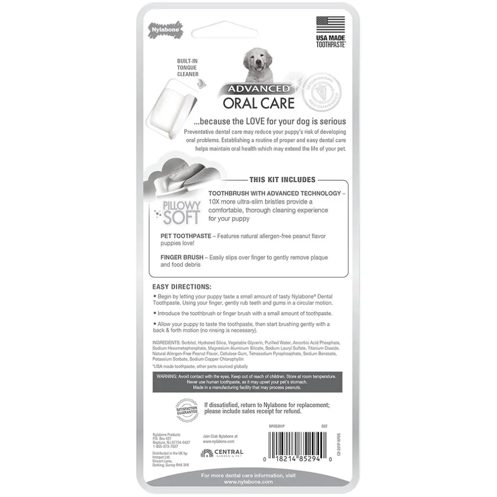 Nylabone Advanced Oral Care Puppy Dental Kit with Pillowy Soft-Bristle Toothbrush & Peanut Butter Toothpaste
