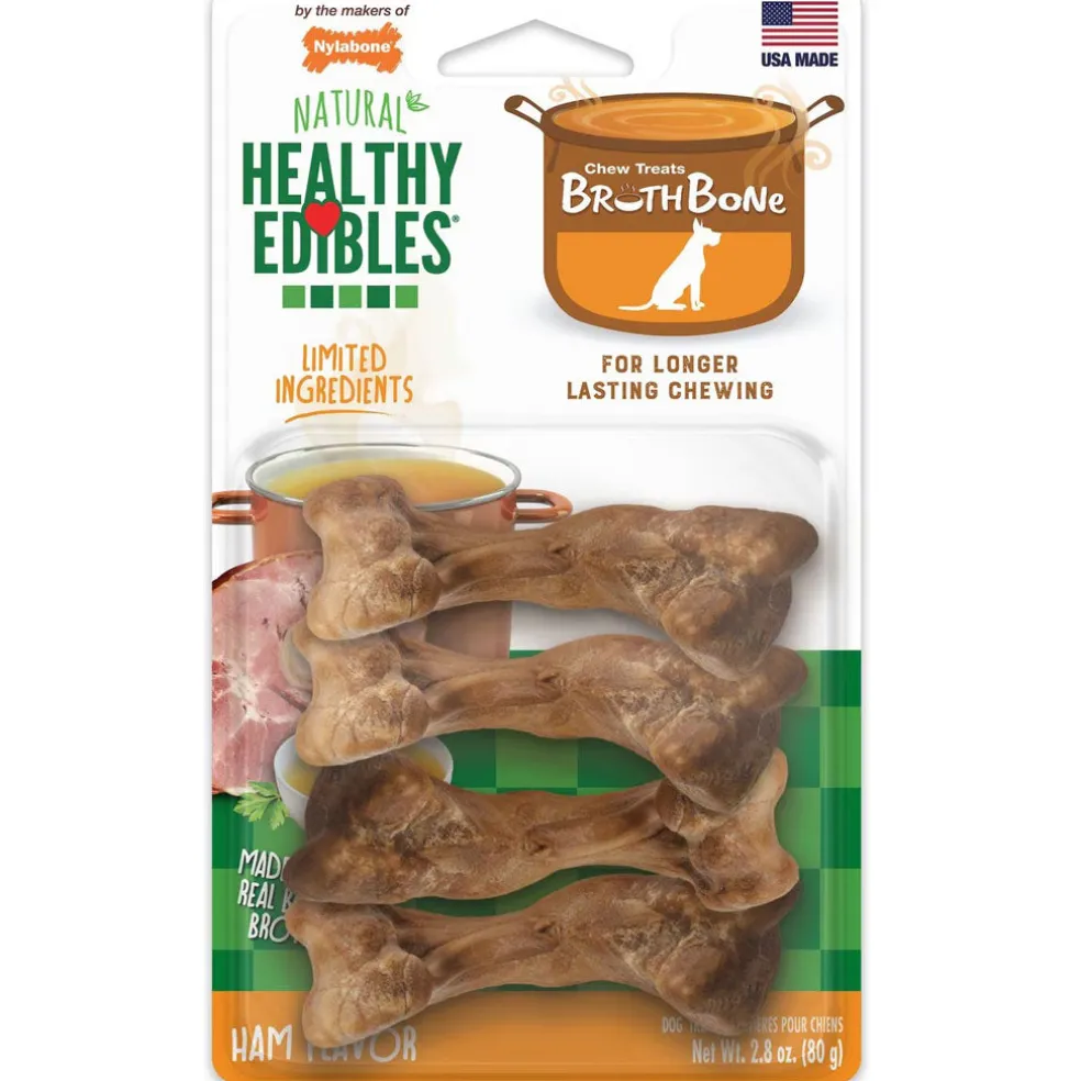 Nylabone Healthy Edibles Broth Bone Ham Flavor Dog Treats