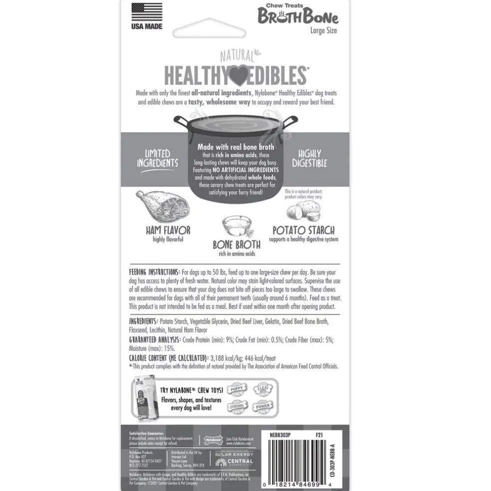 Nylabone Healthy Edibles Broth Bone Ham Flavor Dog Treats