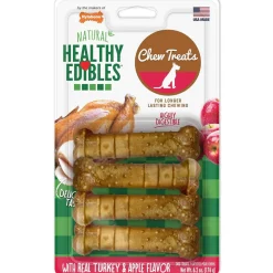 Nylabone Healthy Edibles Natural Dog Chews Long Lasting Turkey & Apple Treats for Dogs