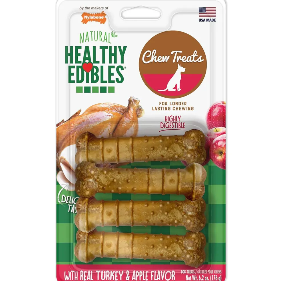 Nylabone Healthy Edibles Natural Dog Chews Long Lasting Turkey & Apple Treats for Dogs