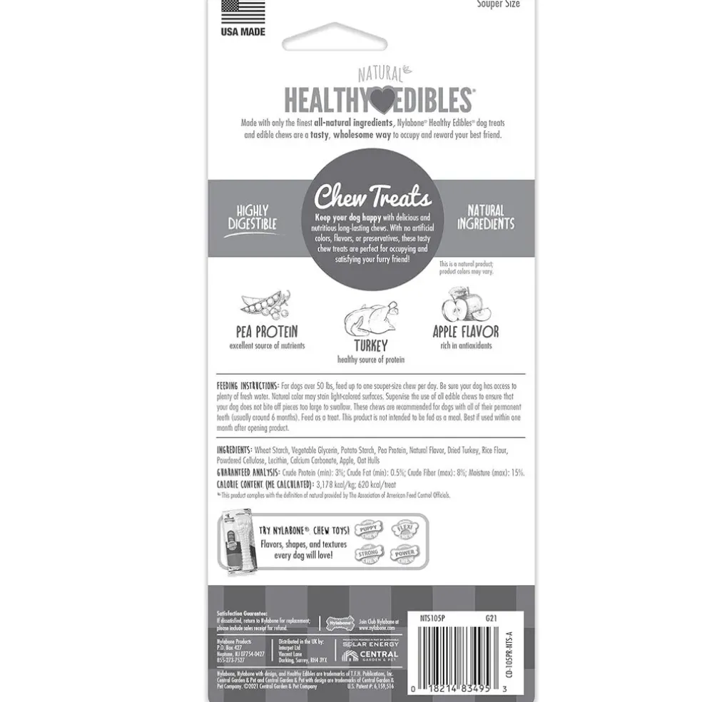 Nylabone Healthy Edibles Natural Dog Chews Long Lasting Turkey & Apple Treats for Dogs