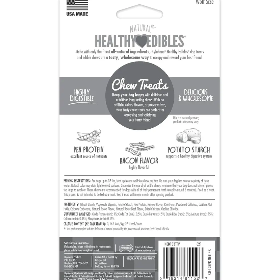 Nylabone Healthy Edibles Natural Long Lasting Bacon Flavor Dog Chew Treats