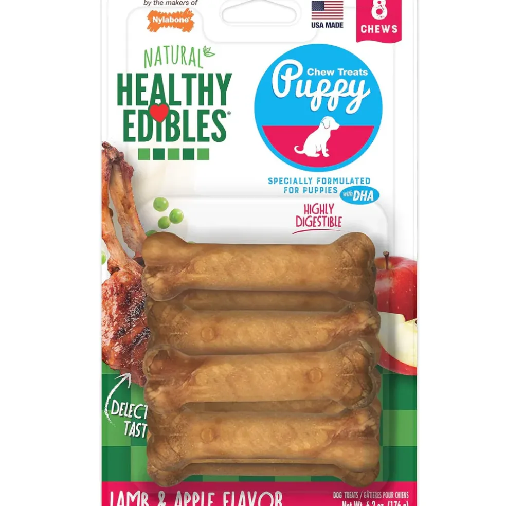 Nylabone Healthy Edibles Puppy Natural Lamb & Apple Flavor Puppy Chew Treats - X-Small/Petite, 8-count