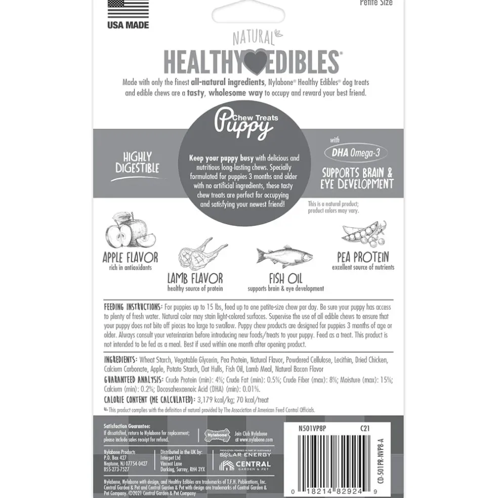 Nylabone Healthy Edibles Puppy Natural Lamb & Apple Flavor Puppy Chew Treats - X-Small/Petite, 8-count