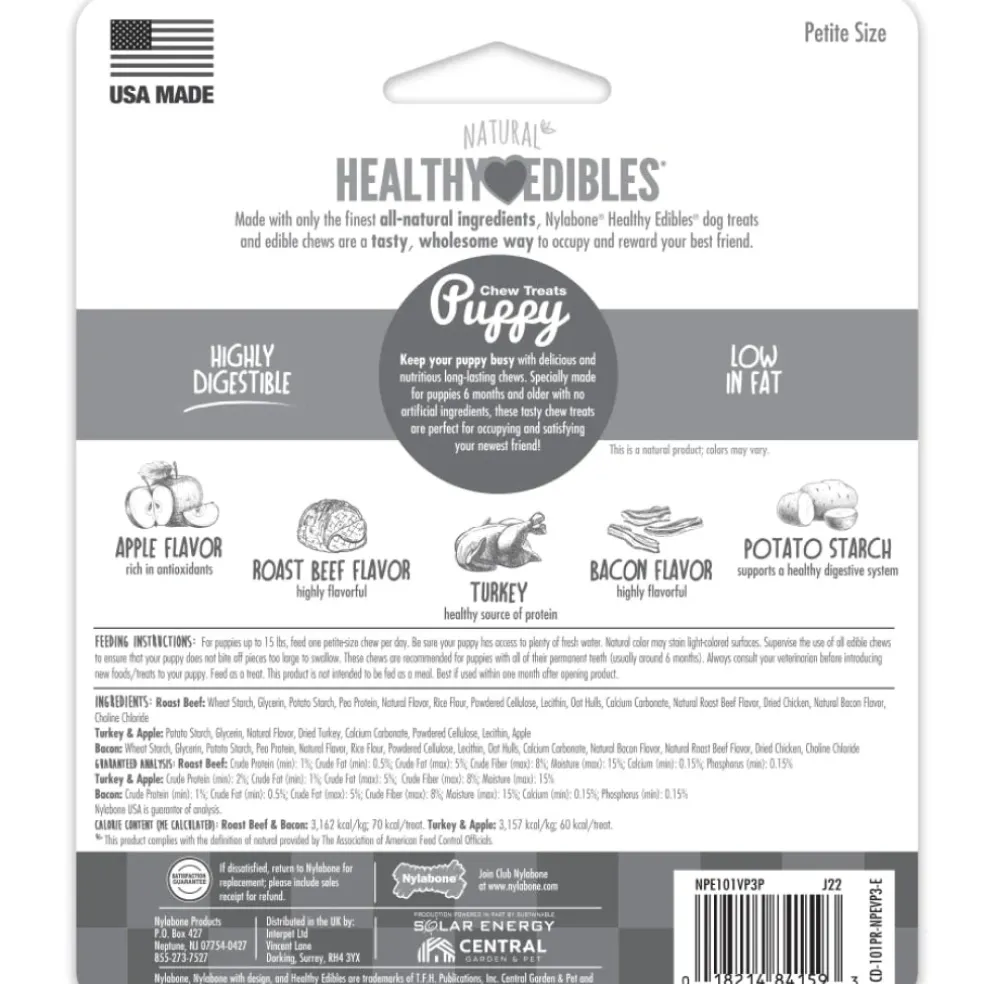 Nylabone Healthy Edibles Roast Beef, Turkey & Bacon Puppy Dog Treats - Variety Pack, 3-count