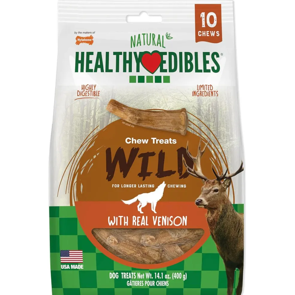 Nylabone Healthy Edibles WILD Natural Long Lasting Venison Antler Dog Chew Treats - Medium/Wolf, 10-count