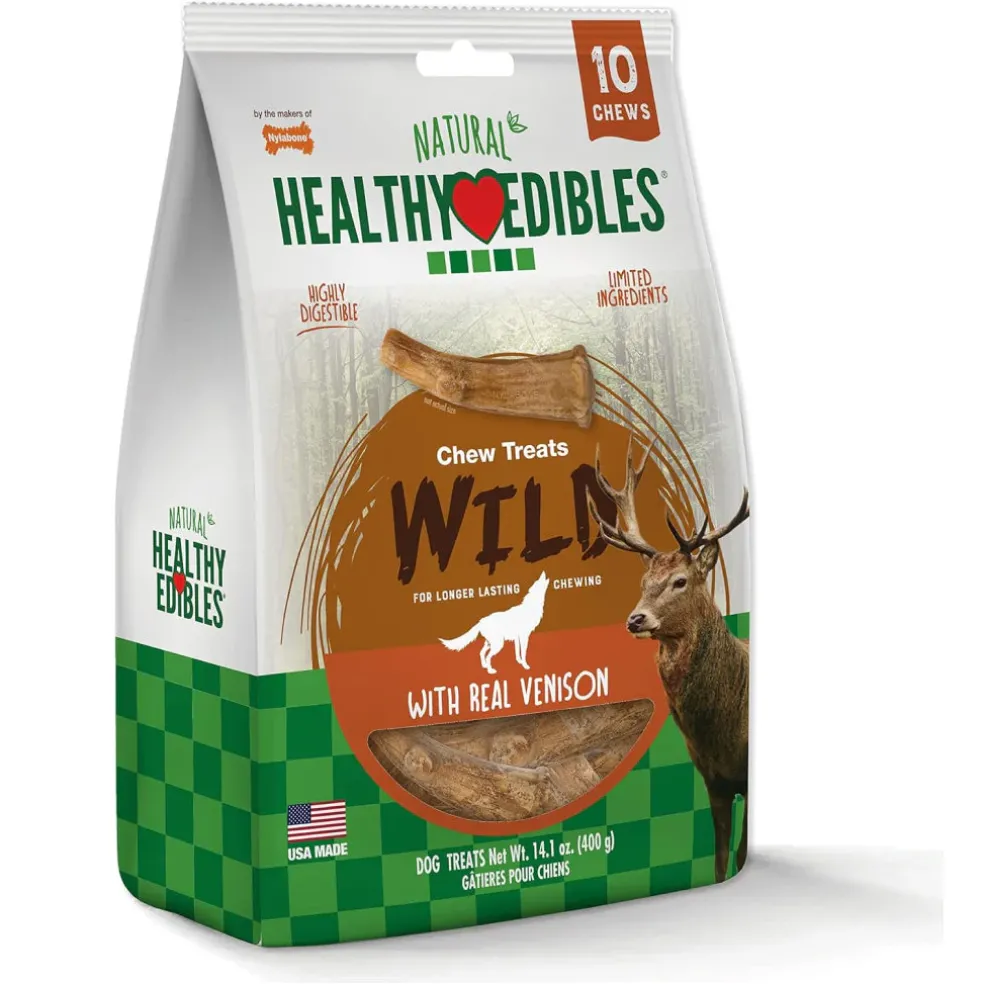 Nylabone Healthy Edibles WILD Natural Long Lasting Venison Antler Dog Chew Treats - Medium/Wolf, 10-count