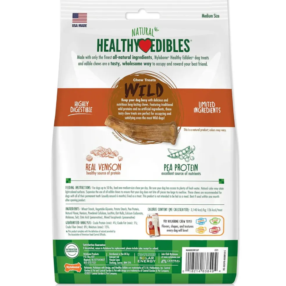 Nylabone Healthy Edibles WILD Natural Long Lasting Venison Antler Dog Chew Treats - Medium/Wolf, 10-count