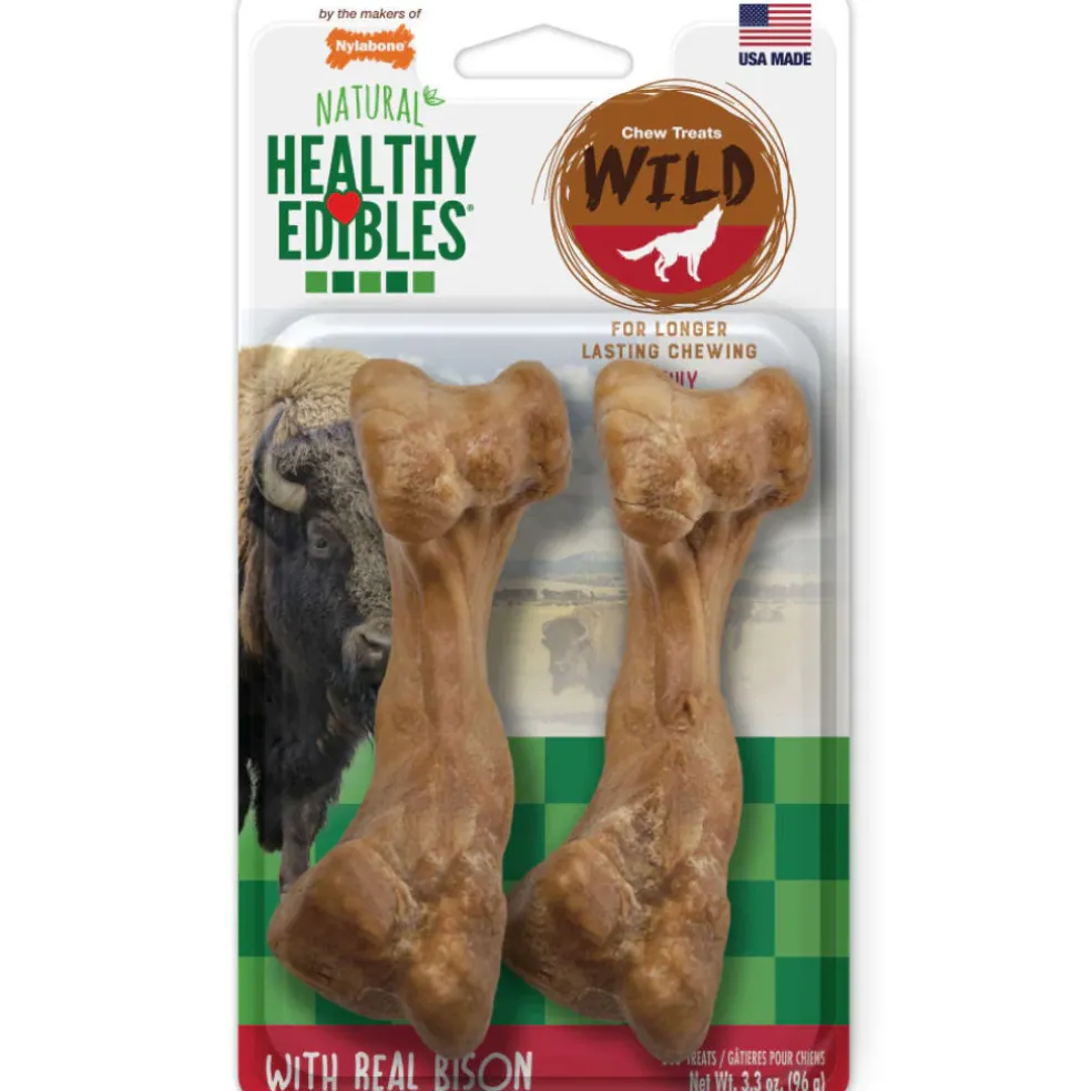 Nylabone Healthy Edibles WILD Natural Long-Lasting Bison Flavor Bone Chew Treats for Dogs