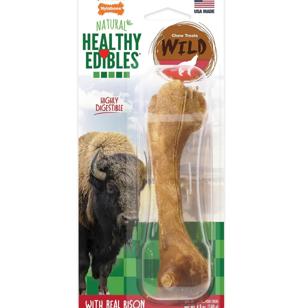 Nylabone Healthy Edibles WILD Natural Long-Lasting Bison Flavor Bone Chew Treats for Dogs