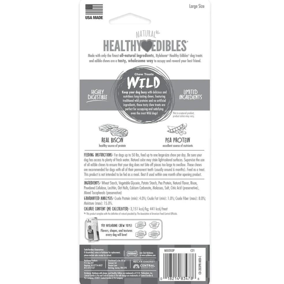 Nylabone Healthy Edibles WILD Natural Long-Lasting Bison Flavor Bone Chew Treats for Dogs